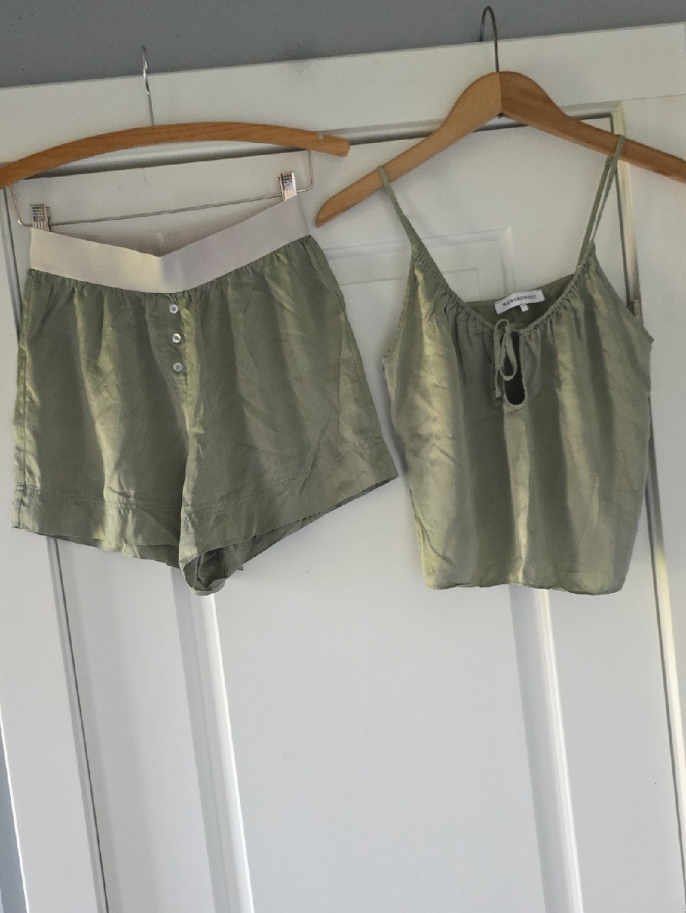WeWoreWhat Sage Green 100% Silk Lounge Set - Camisole & Shorts